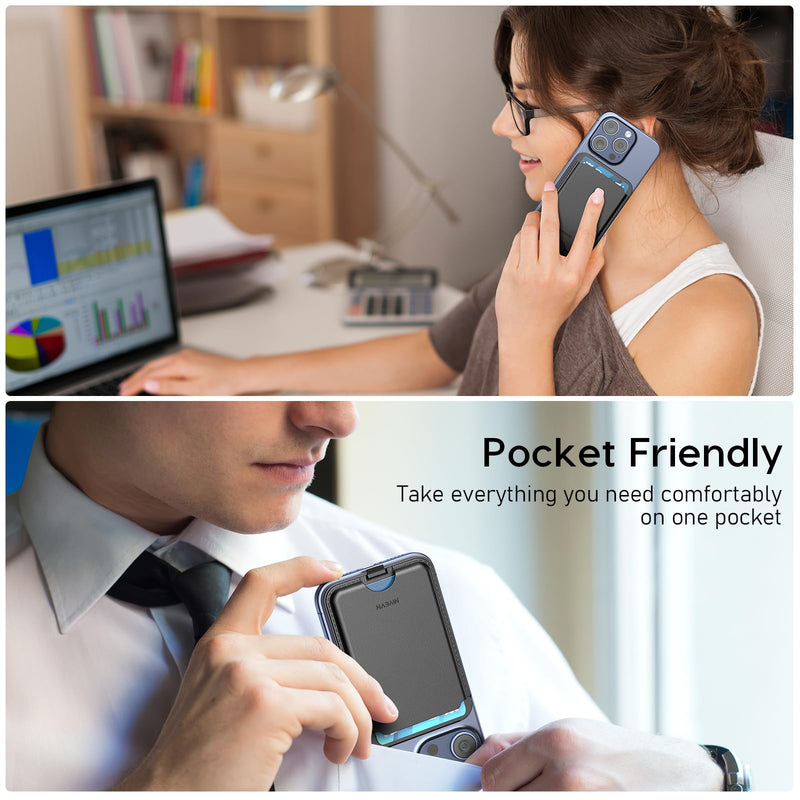 Magnetic Wallet ，Compatible with MagSafe Wallet, for iPhone Wallet with Adjustable Stand, for iPhone 15/14/13/12 Series, 3-Card HolderVegan Leather black
