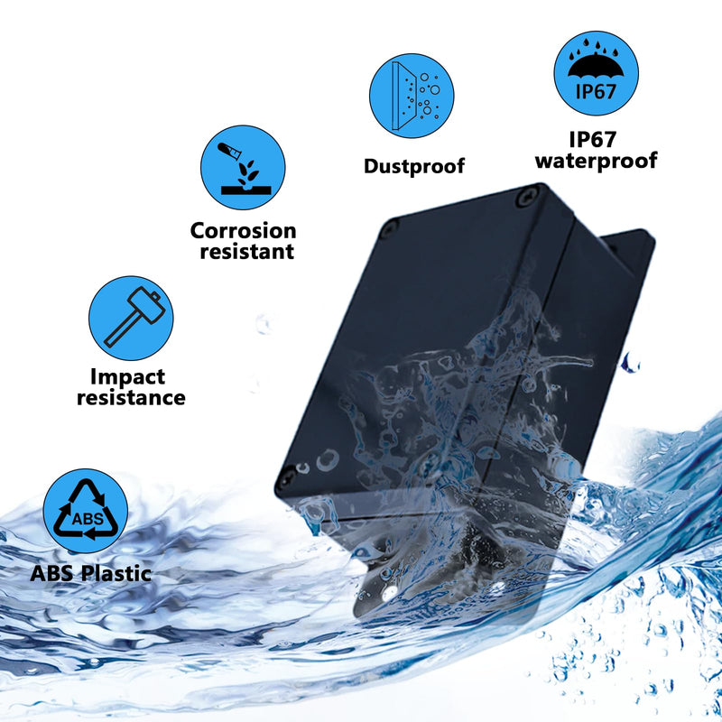 4 x Junction Boxes, IP67 Black Junction Box, Waterproof, 100 x 68 x 50 mm, Surface-Mounted Junction Box, Electronic Housing with 16 Cable Glands, Safety Shields, Hole Saw 16 mm, Screwdriver