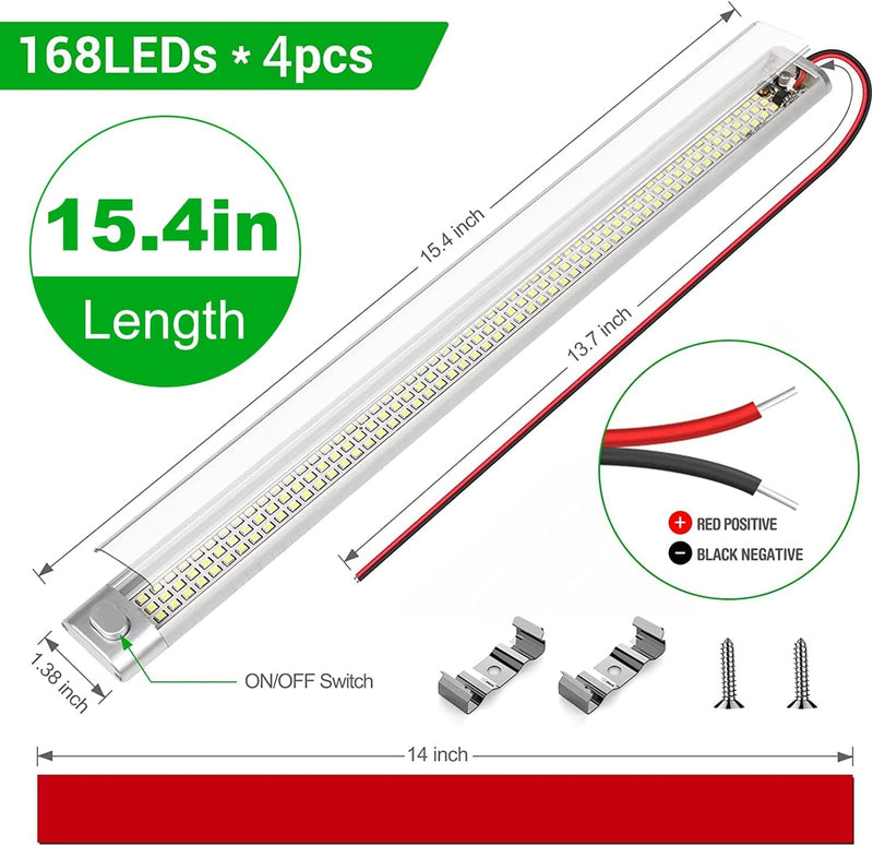[AUSTRALIA] - CT CAPETRONIX 12v LED Interior Light Bar, 168LEDs 15.4IN 1700LM 10W, DC 12v Volt led Strip Lights with Switch, for Enclosed Cargo Trailer Car RV Van Truck Lorry Camper Boat Caravan Motorhome (6Pcs) 168LEDs-6PCS 