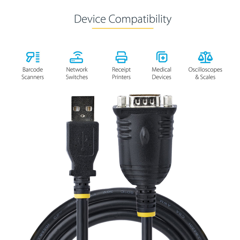 StarTech.com 3ft (1m) USB to Serial Cable, DB9 Male RS232 to USB Converter, Prolific IC, USB to Serial Adapter for PLC/Printer/Scanner/Switch, USB to COM Port Adapter, Windows/Mac (1P3FP-USB-SERIAL) | USB to Serial Converter, for PLC, Printer, Scanner,...