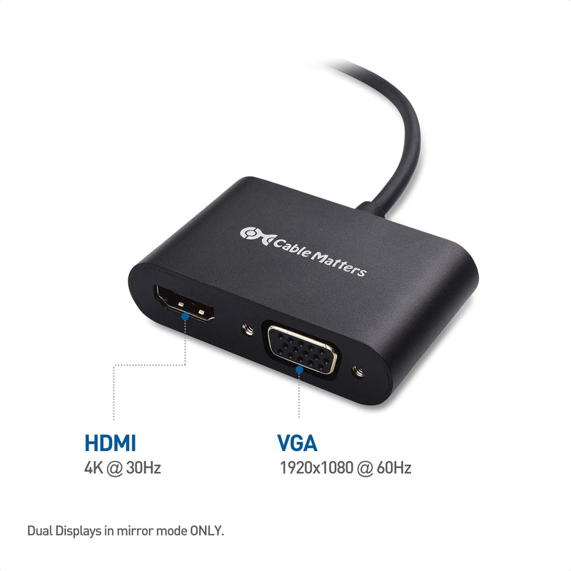 Cable Matters Aluminum USB C to HDMI VGA Adapter for Surface Pro 7, MacBook Pro, Dell XPS 13, and More - Thunderbolt 4 / USB4 / Thunderbolt 3 Port Compatible