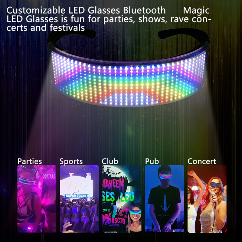 Customizable LED Glasses, Bluetooth Light up Glasses for Raves, Festivals, Birthday