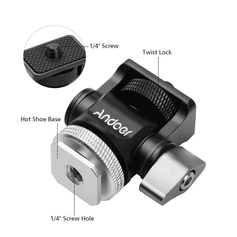 [AUSTRALIA] - Andoer Mini Monitor Mount Tripod Head Cold Shoe Adapter Aluminum Alloy 1/4 Inch Screw for Mounting Camera Monitor Flash Microphone LED Fill Light 