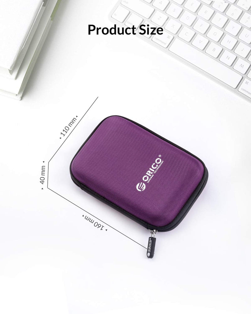 ORICO Hard Drive Case 2.5 inch External Drive Storage Carrying Bag Waterproof Shockproof with Inner Size 5.5x3.5x1.0inch for Organizing HDD and Electronic Accessories, Purple(PHD-25)