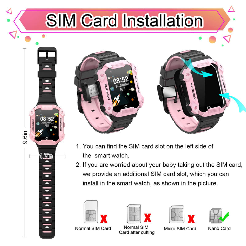 4G GPS Smart Watch for Kids with SIM Card, 1.4" Touch Screen Kids Smartwatch for Boys Girls Gift, Phone Watch with Video Calls/Voice Chat/Camera/Music/Alarm/SOS/Pedometer(T-Pink) Pink