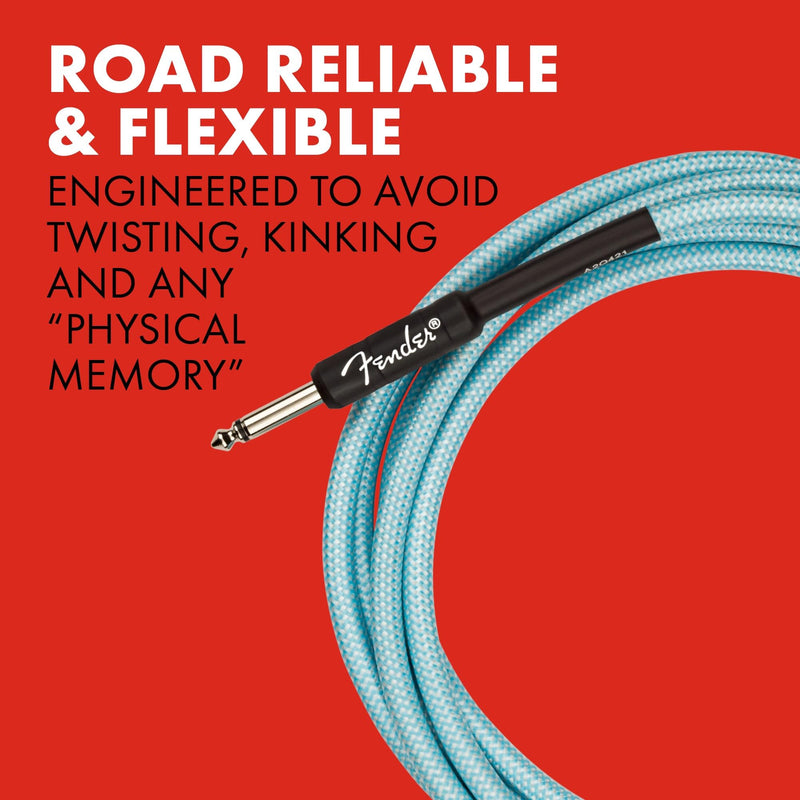 Fender Professional Series Tweed Instrument Cable, Guitar Cable, Stocking Stuffers, Guitar Accessories with 1-Year Warranty, Straight/Straight, Anti-Kinking Design, Daphne Blue, 18.6ft