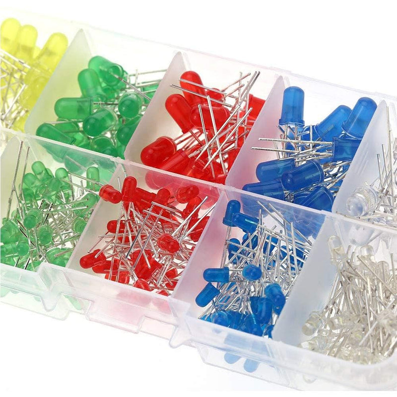 [AUSTRALIA] - MINGZE LED Light Emitting Diodes Set, 3 mm Diodes Electronic Components Light Emitting Diodes Round 2-Pin Electronic Components with 5 Colours Red Blue Green Yellow White (Pack of 500) 500 pieces 3 mm 