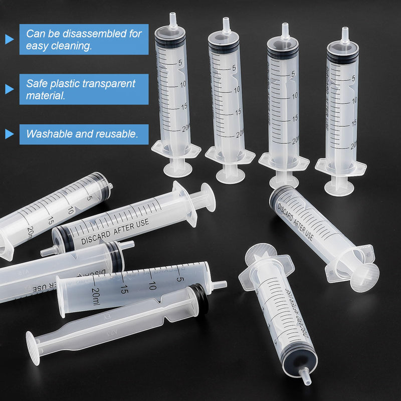 Pack of 10 Syringes, 20 ml Reusable Syringe, Dosing Syringe Without Needle, Tools for Liquid Measure Syringes, Food Syringe, for Laboratory, Animal Feeding, Plant Watering 20 ml, 10 pieces