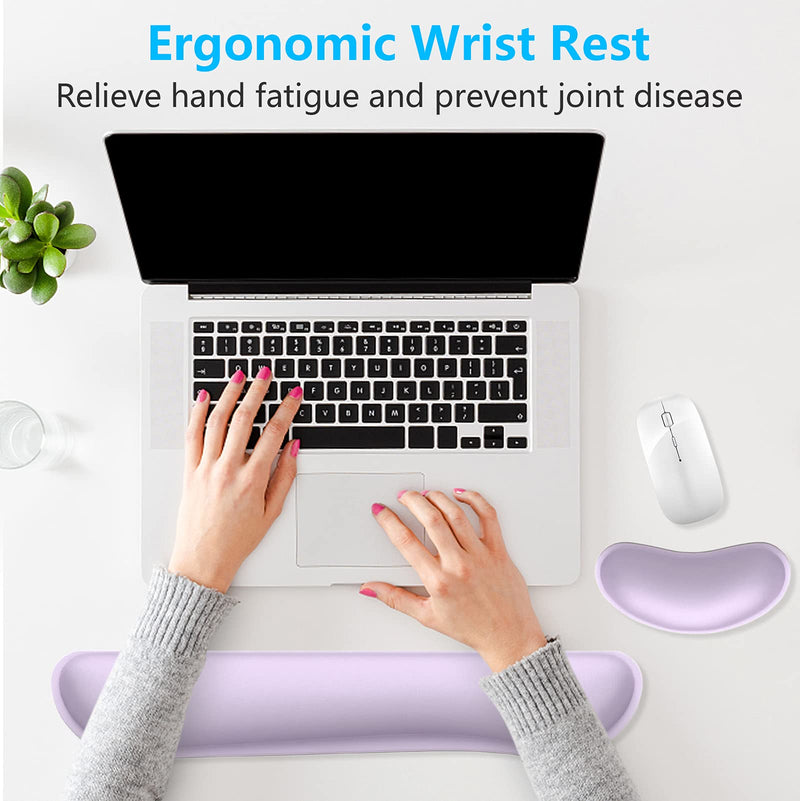Dapesuom Enlarge Keyboard Wrist Rest Pad,Memory Foam Set Wrist Cushion Support for Easy Typing & Pain Relief,Mouse Wrist Pad,Anti-Slip Wrist Support for Gaming,Computer, Laptop, Office,Vanilla Purple Vanilla Purple