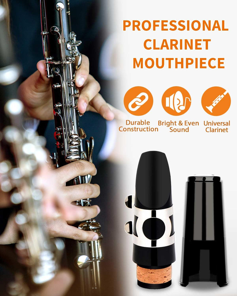 LMS Bb Clarinet Mouthpiece Kit with Case, Clarinet Mouthpiece Accessories Set for Beginners, Clarinet Mouthpiece Metal Ligature 2.5 Reeds Cushions Pads Cap Brush EVA Storage Case