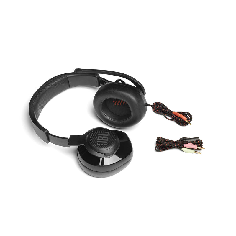 JBL Quantum 200 - Wired over-ear gaming headset with Voice focus directional flip-up mic and memory foam ear cushions (Black) Large