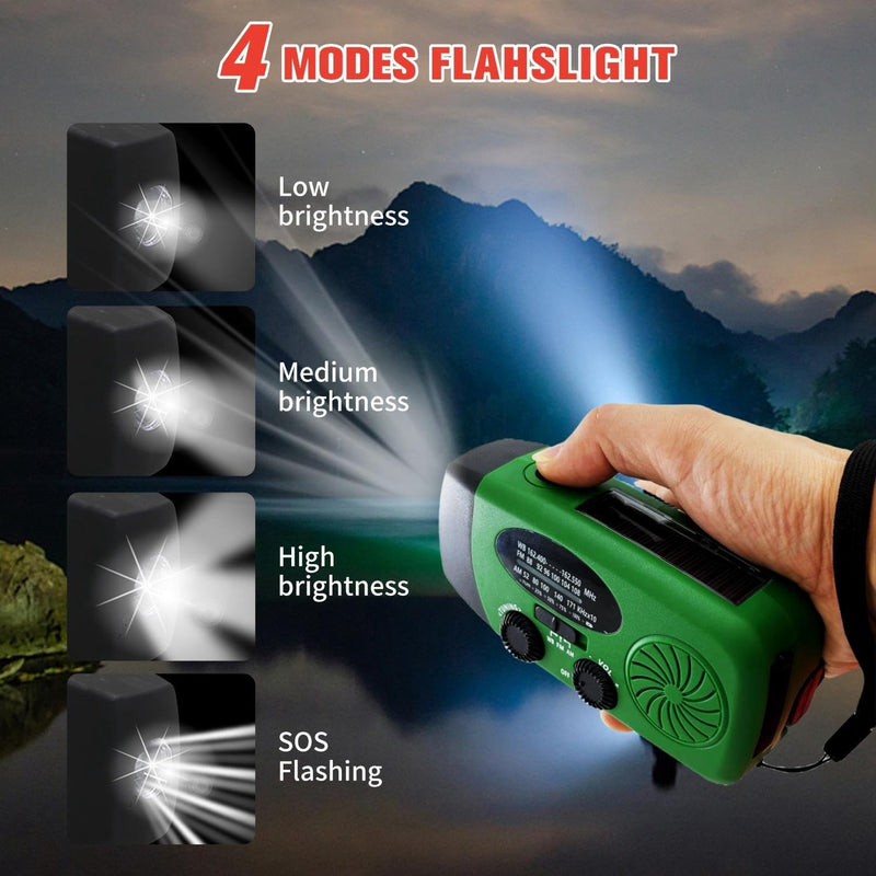 2000mAh Weather Emergency Radio, Portable Solar AM/FM/NOAA Hand Crank Radio, Cell Phone Charger with SOS, 1W LED Flashlight, Headphone Jack, Power for Emergency Preparedness (2000mAh Green)