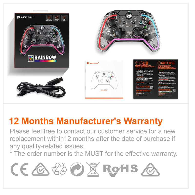 Wired PC Controller, BIGBIG WON Rainbow Game Controller RGB Light, Motion Aim, Custom Buttons, Macro, Turbo, Dual Shock Wired Controller for Switch/Win10&11 Controller for PS5/PS4 via R90 Adapter-1pc