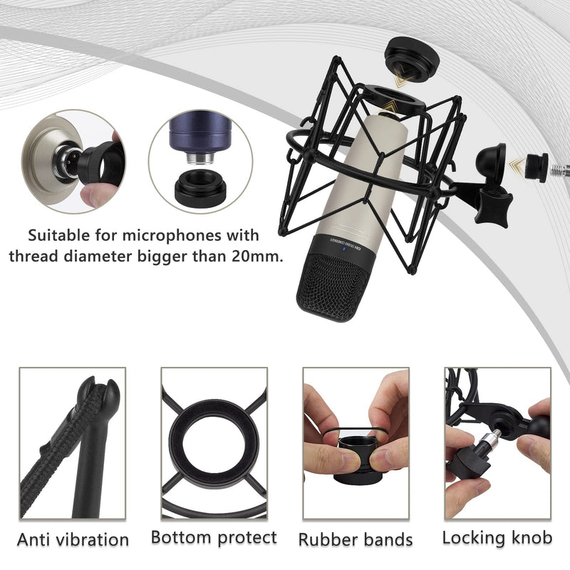 GEEKRIA for Creators Microphone Shock Mount Compatible with Samson C01, C01U Pro, C03, C03U, CL7a, CL8a Mic Anti-Vibration Suspension Adapter Clamp Mic Holder Clip (Black/Metal)