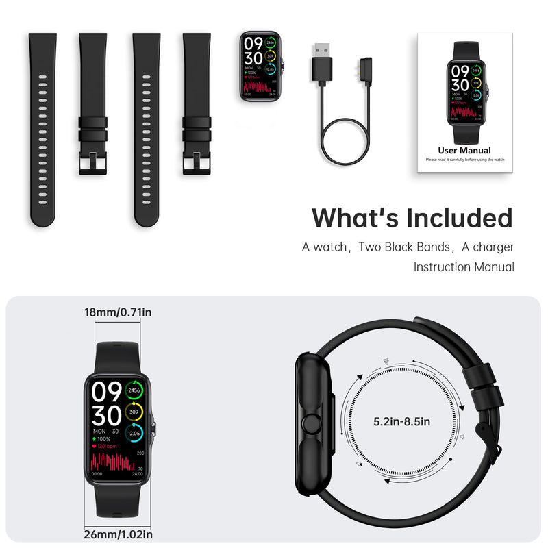 Health Fitness Tracker, Smart Watch with 24/7 Heart Rate and Blood Oxy-gen Monitor, Sleep Tracker with IP68 Waterproof, Activity Tracker Pedometer Step Counter for Women Men
