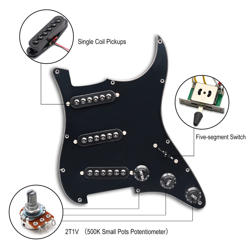 [AUSTRALIA] - SAPHUE Prewired ST Pickguard SSS 3 Single Coil Pickups Adjustable Big Screws Loaded Electric Guitar Pickguard for Fender Strandard Straocaster Guitar Parts (Black) Black 