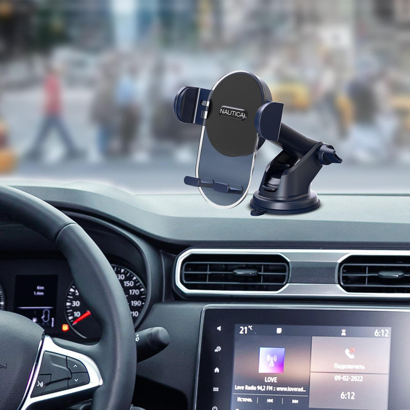 Nautica Urban PH 200 Universal 3-in-1 Car Phone Holder for iPhone, Android, Samsung, Google, Huawei & Nokia Smartphones, Clip-On & Suction Cup Phone Mount with 360° Rotation, Secure & Steady Grip