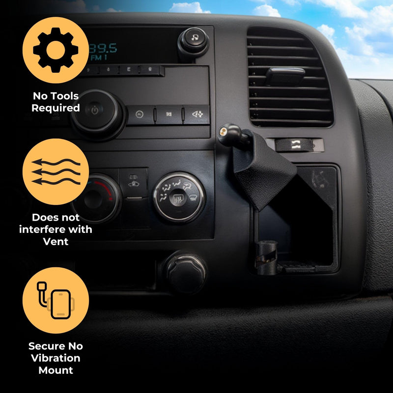 Phone Holder for Chevy Avalanche, Silverado WT/LT/LS 1500/2500 / 3500, GMC Sierra 1500/2500 / 3500. 2007-2014, Custom Mount for Chevrolet Truck, SUV (WT/LT/LTS) WT / LT / LTS