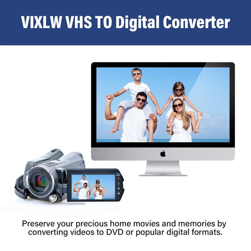 VIXLW Video Capture, USB Video Capture Device, Convert VHS to Digital, VHS/VCR/Hi8/Mini DV to Digital/DVD Converter, for Tape Player Camcorder Camera PC TV OBS, for Mac OS, Android, Windows RCA