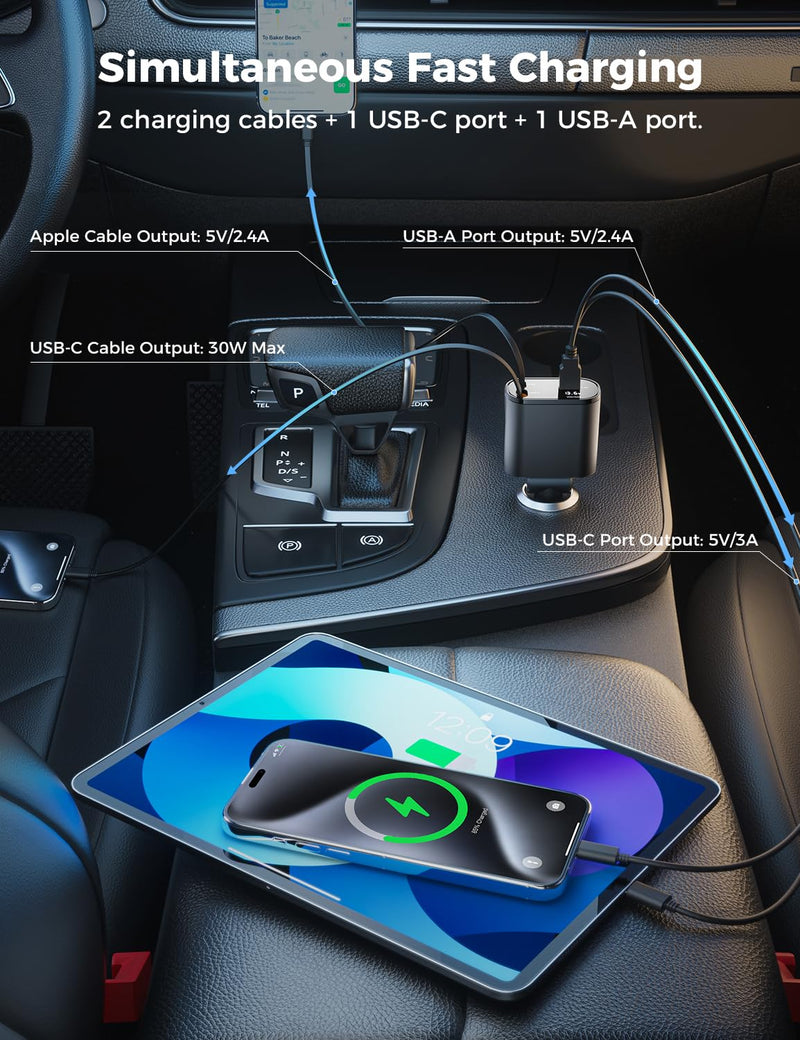 Bundle SUPERONE Retractable Car Charger 4 in 1 & 360°Adjustable Vacuum Phone Holder