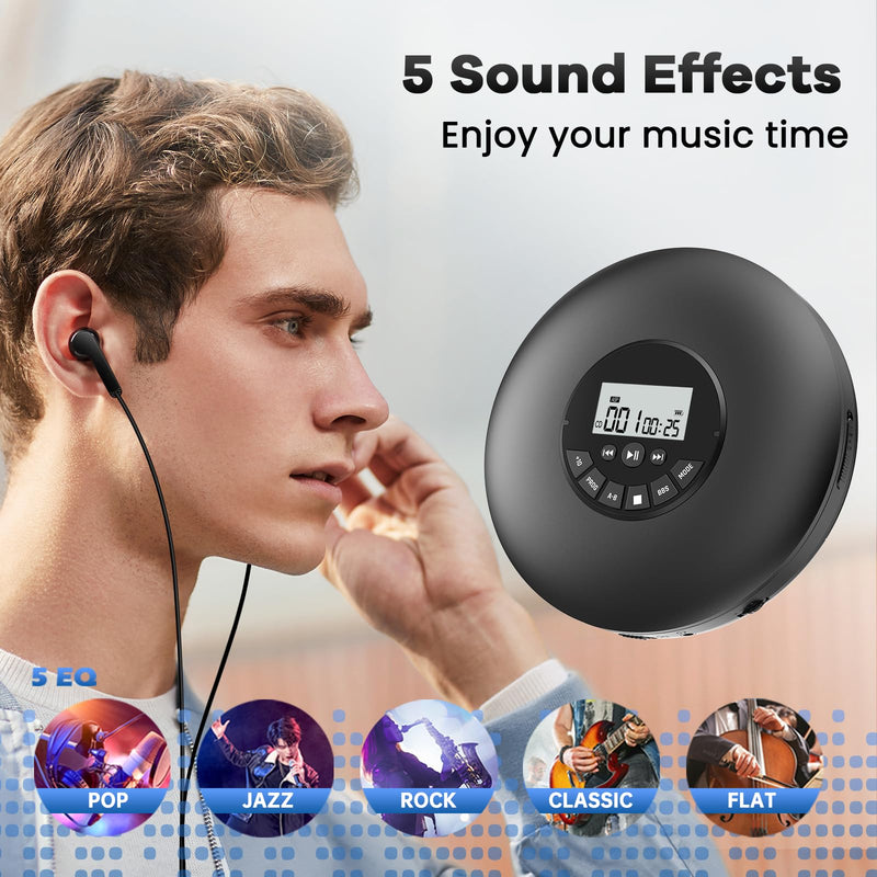 [AUSTRALIA] - Arafuna Portable CD Player-Compact Discman CD Player-Personal Music Player with CD-R & CD-RW Playback Anti-Skip Protection, Programmable Tracks - Earphones Included Black 