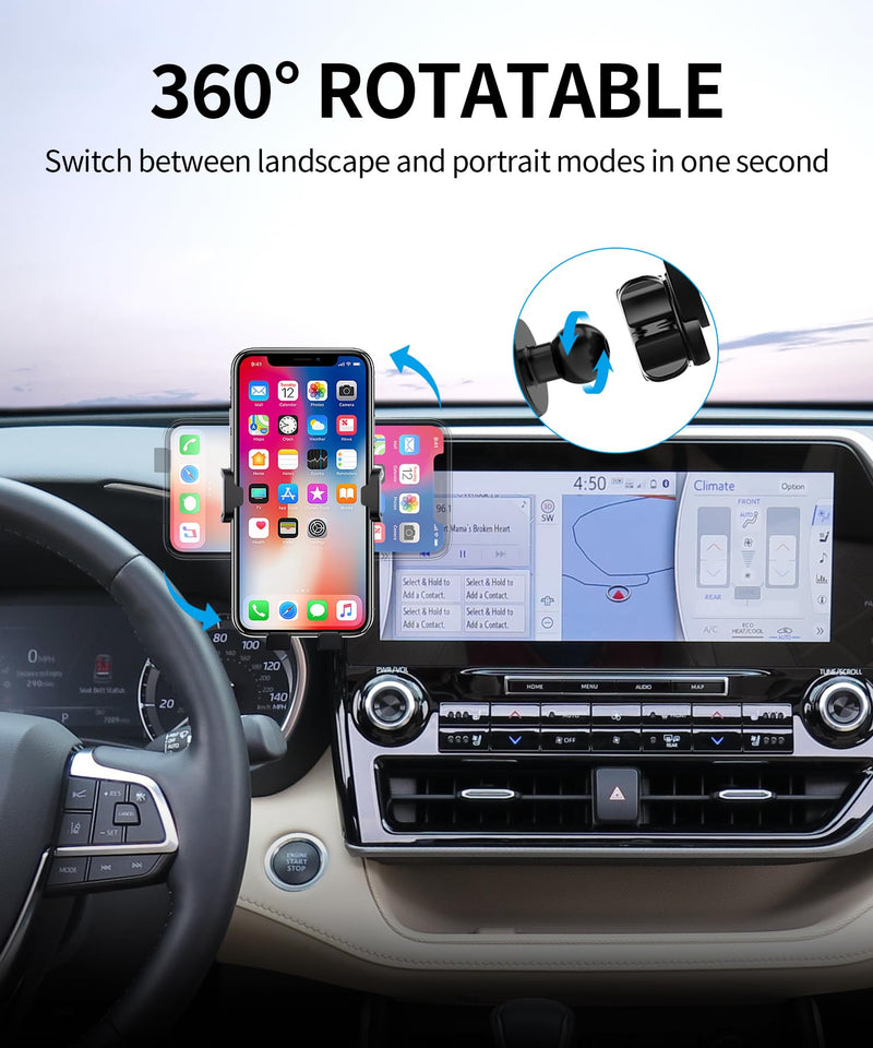 Auto Clamp Car Phone Holder for Toyota Highlander 2020-2026, 8/12.3" Screen | Universal Mechanical Clip Cell Phone Mount Accessories Fit iPhone Android,Automobile Cradle GPS Dashboard Navigation Bracket Dashboard-mounted 8/12.3-inch for 20-26 Highlander