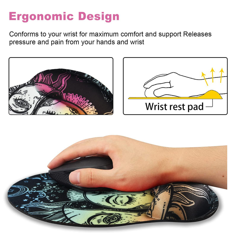 ArtSo Ergonomic Mouse Pad with Wrist Rest Support, Memory Form Non-Slip Rubber Base Mousepad for Home, Office, Easy Typing & Pain Relief, Mandala Sun Face