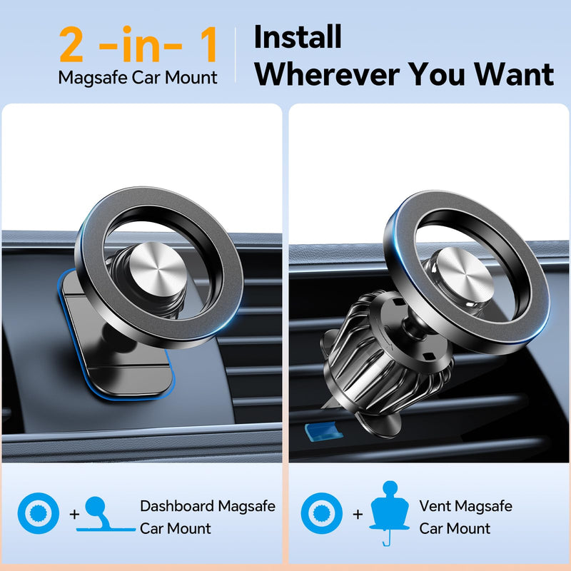 [AUSTRALIA] - for iPhone Magsafe car Mount【20 Strong Magnets】Magnetic Phone Holder for Car Dashboard【360° Rotation】Hands Free Car Phone Holder Mount Dash Fit iPhone 15 14 13 12 Pro Max Plus MagSafe Car Accessories Black 