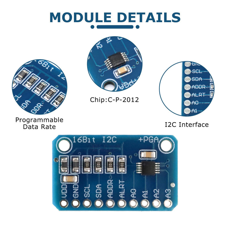 [AUSTRALIA] - QIQIAZI 5 Pieces 16-bit 4-Channel ADC for Analog to Digital Converter Arduino Compatible Development Board Module Analog to Digital Converter 