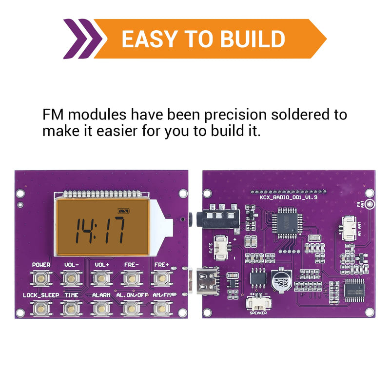 ICSTATION DIY Radio Kit, FM Radio Assemble Kit with Time Display Rechargeable FM Radio Kit FM 87-108MHZ No Soldering Required Assembly Projects for Adults School Student STEM Learning Teaching