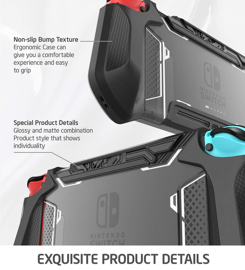 Mumba Dockable Case Compatible for Nintendo Switch, [Blade Series] TPU Grip Protective Cover Case with Ergonomic Design and Comfort Grip (Black) Black