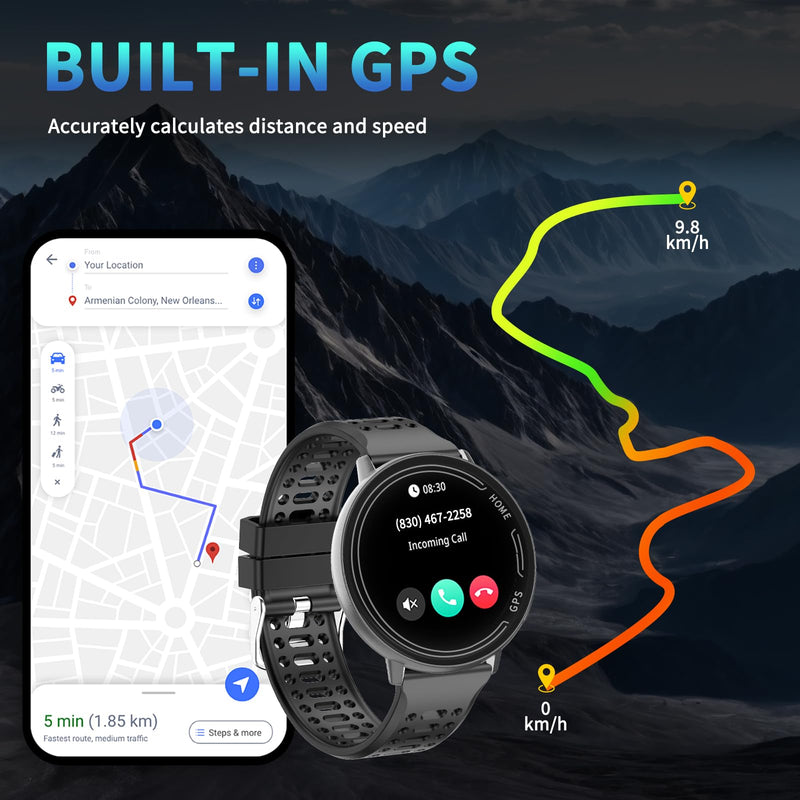 GPS Smart Watch for Men, 1.39" AMOLED Screen Smartwatches, GPS, AI, Bluetooth Call & Text, Health, 100+ Sport Modes Sleep 3ATM Waterproof Activity Fitness Tracker, Smartwatch for Android iPhone Black