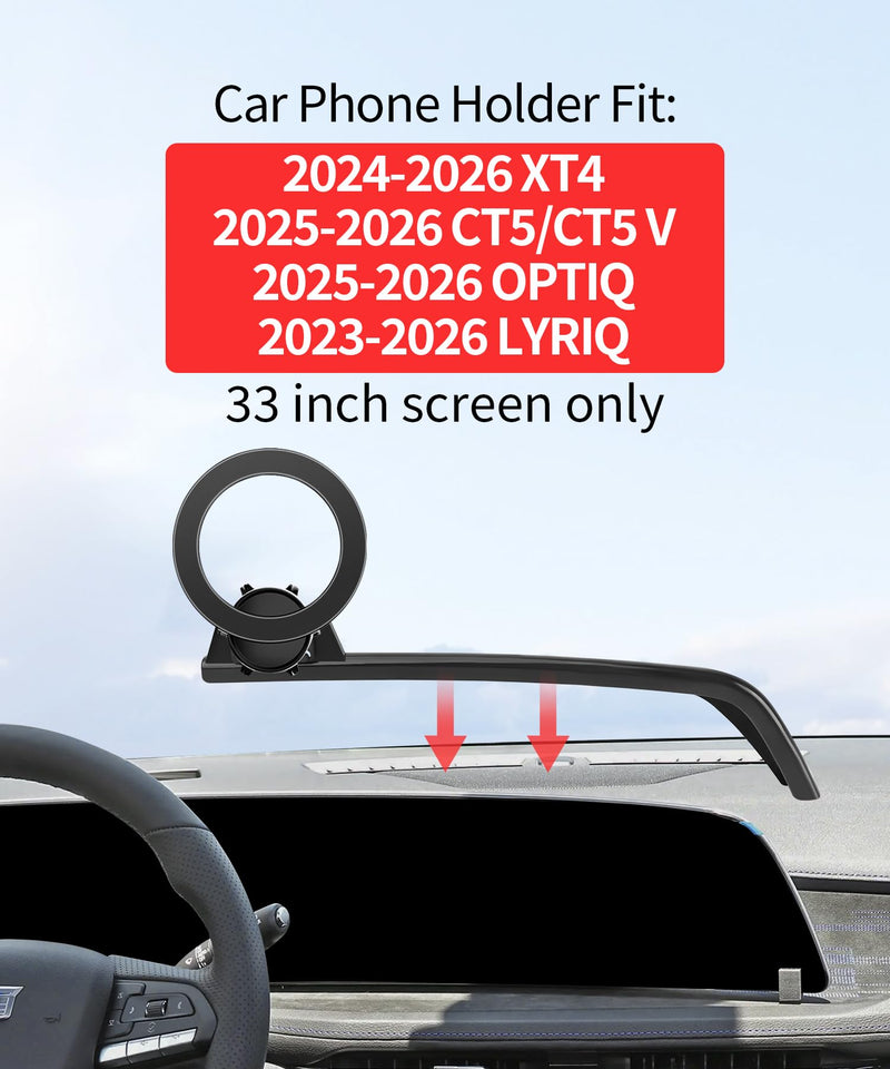 Car Phone Holder for Cadillac XT4 2024-2026, CT5/CT5-V/Optiq/Lyriq 2025-26 | Lyriq 2023-2026 33"Screen Magsafe Accessories Magnetic Cell Phone Mount Clip Compatible with iPhone,3D fit Navigation Bracket for 23-26 Lyriq/25-26 Optiq/CT5/24-26 XT4(33-Inch)