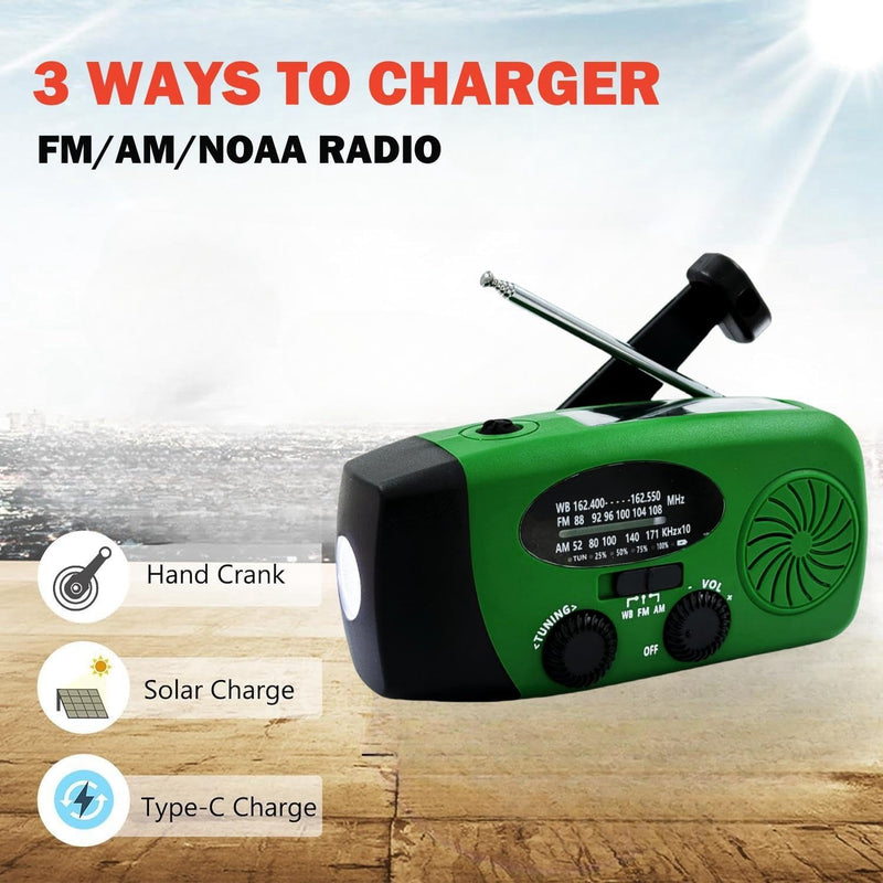 2000mAh Weather Emergency Radio, Portable Solar AM/FM/NOAA Hand Crank Radio, Cell Phone Charger with SOS, 1W LED Flashlight, Headphone Jack, Power for Emergency Preparedness (2000mAh Green)