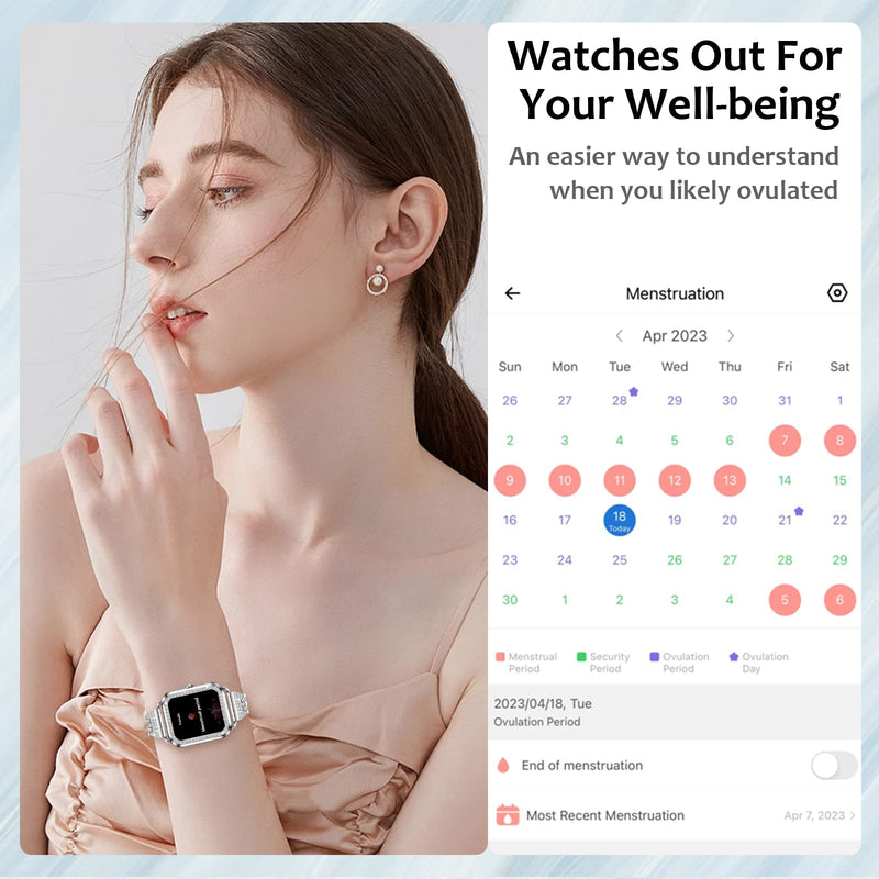Efolen Smart Watches for Women with Diamonds (Answer/Make Call), 1.57'' Bluetooth Smartwatch for Android iOS Phones, Waterproof Fitness Tracker with Heart Rate/SpO2/Sleep/BP/AI Voice (Silver) Silver