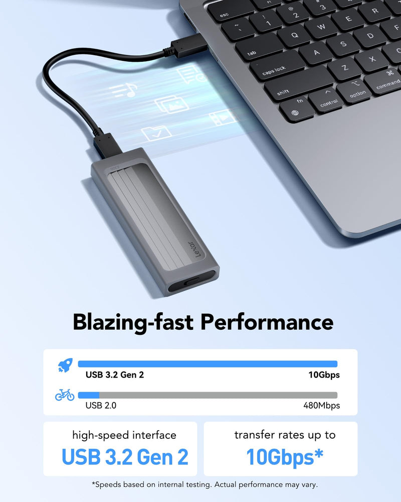 Lexar E300 M.2 NVMe SSD Enclosure Adapter, USB 3.2 Gen 2 (10Gbps), Compatible with M Key/B+M Key, External Portable Solid State Drive Case, Support M.2 NVMe PCIe SSD 2230/2242/2260/2280 LPAE300-RNBNG