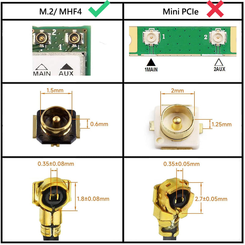 M.2 Internal PCB WiFi Antenna 40cm Cable for Laptop MHF4 Wireles Module 2.4GHz 5.8GHz BT Singal