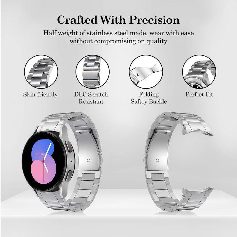20mm Titanium Bands for Samsung Galaxy Watch 7 Band,No Gap Titanium Metal Adjustable Strap for Galaxy Watch FE/7/6/5/5 Pro/4/6 Classic/4 Classic grey