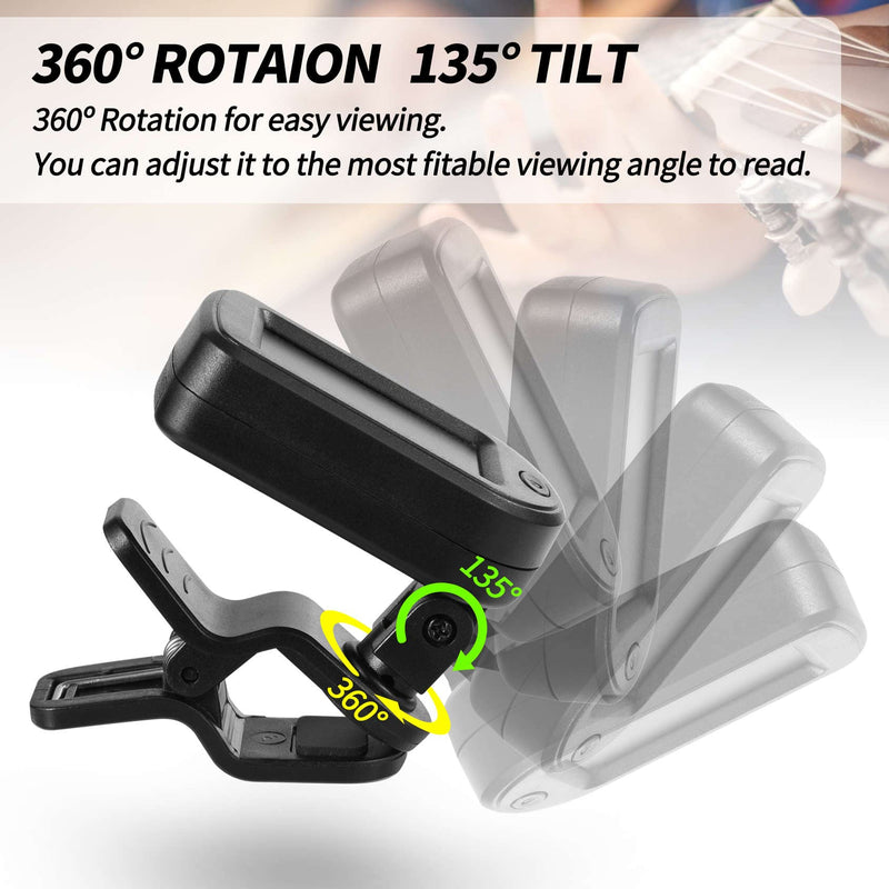 Guitar Tuner Clip on Ukulele Tuner-for Acoustic Electric Bass Ukulele Violin Tuner Black 1 Pack