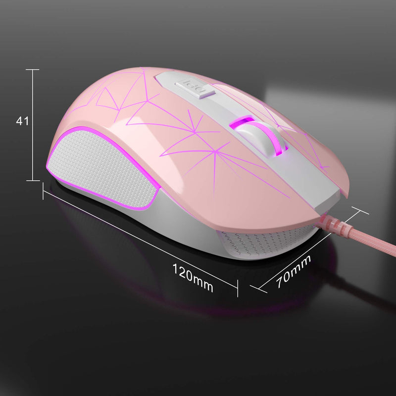 MageGee G6 Wired Gaming Mouse, Ergonomic USB Optical Mouse with 7 Colors Breathing LED Backlit, 6 Adjustable DPI Levels from 600 to 3200 for Laptop PC Computer Games & Work, Pink