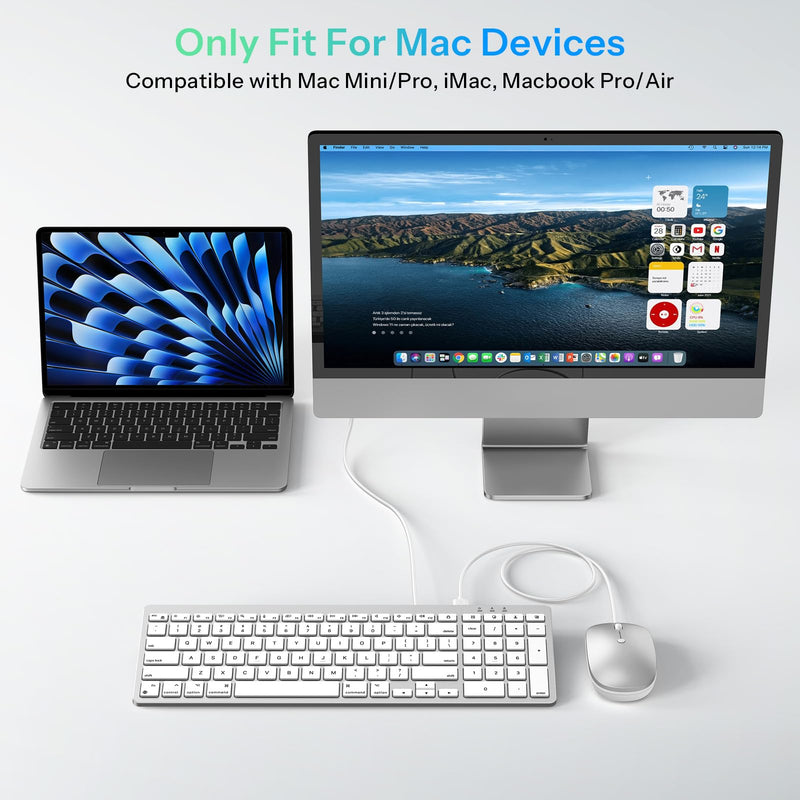 Wired Keyboard and Mouse for Mac, with Number Pad, USB-C/USB-A Plug & Play | Mouse Connects to Keyboard, Full Size for MacBook Air/Pro/iMac/Mini, Hotkeys, Ergonomic 6°Comfort Tilt for Home Office typing