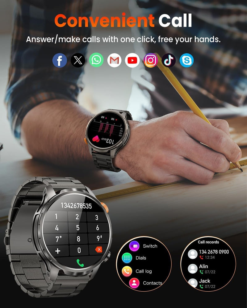 Military Smart Watches for Men (Answer/Make Calls), 1.91''Smart Watch with Blood Pressure/Heart Rate/Sleep/100+ Sport Modes, Fitness Tracker for Android and iPhone, Waterproof Watches for Men(Black) Carbon Black