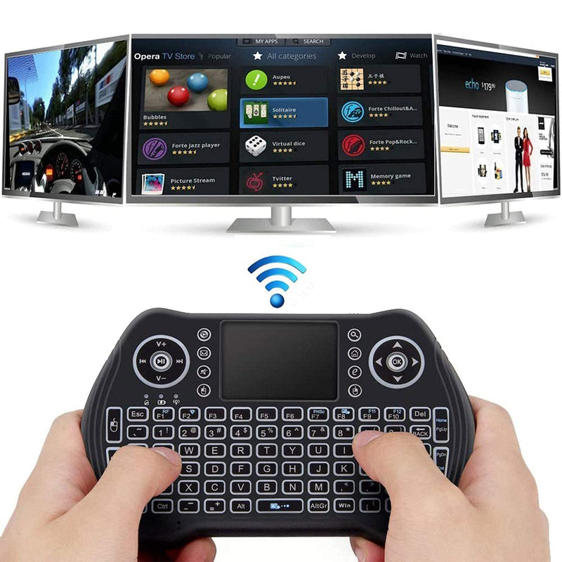 Backlit 2.4GHz Mini Wireless Keyboard Remote Control with Touchpad Mouse Combo with USB Dongle Rechargeable Li-ion Battery for Android TV Box/Smart TV/PC/Windows/MacOS/Linux/X-Box/Smart TV Box