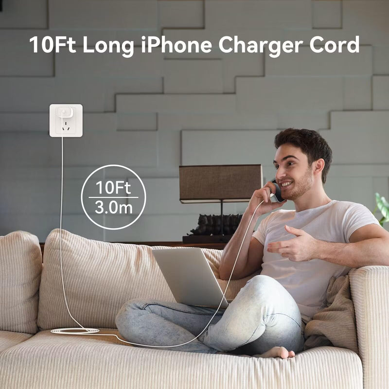 iPhone 15/15 Pro Max Charger Fast Charging,20W USB C Fast Charger Block iPhone 15 Charger Cord 10FT Long USB C to C Charging Cable for iPhone 15 Pro Max/15 Pro/15/15 Plus,iPad Pro 12.9"/11",iPad Air White