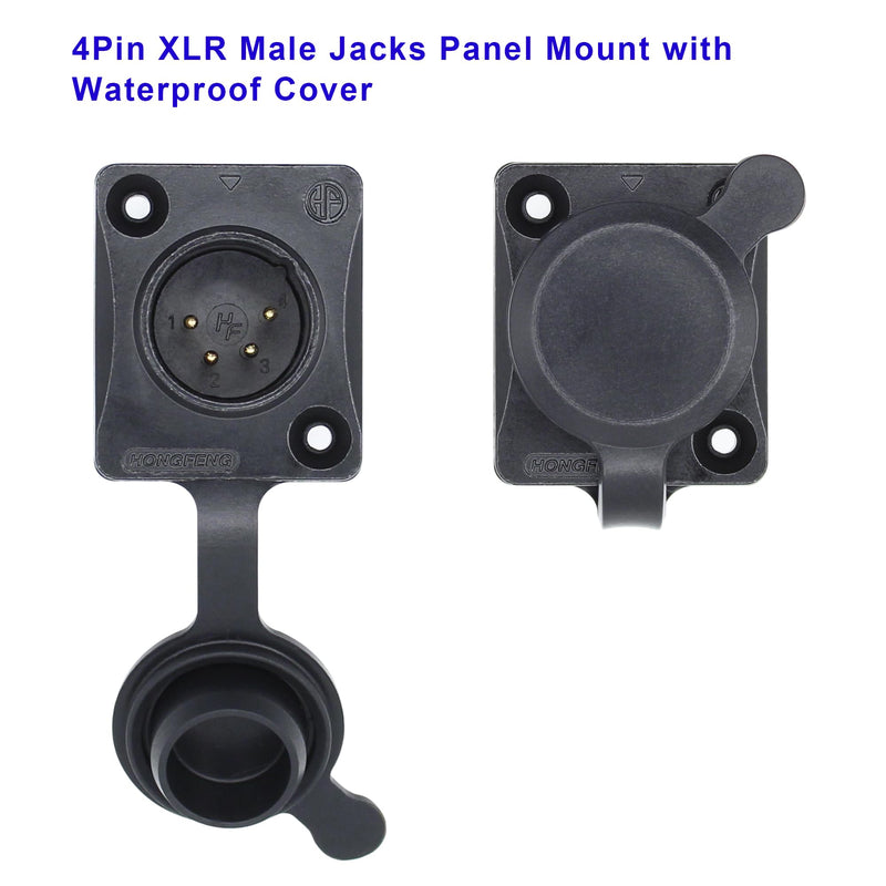 4-Pin XLR Male Jack Panel Mount Jacks with Waterproof Cover,Gold Plated XLR 4 Pin Microphone Audio Jack Connector D Series Size,Black Male,Black