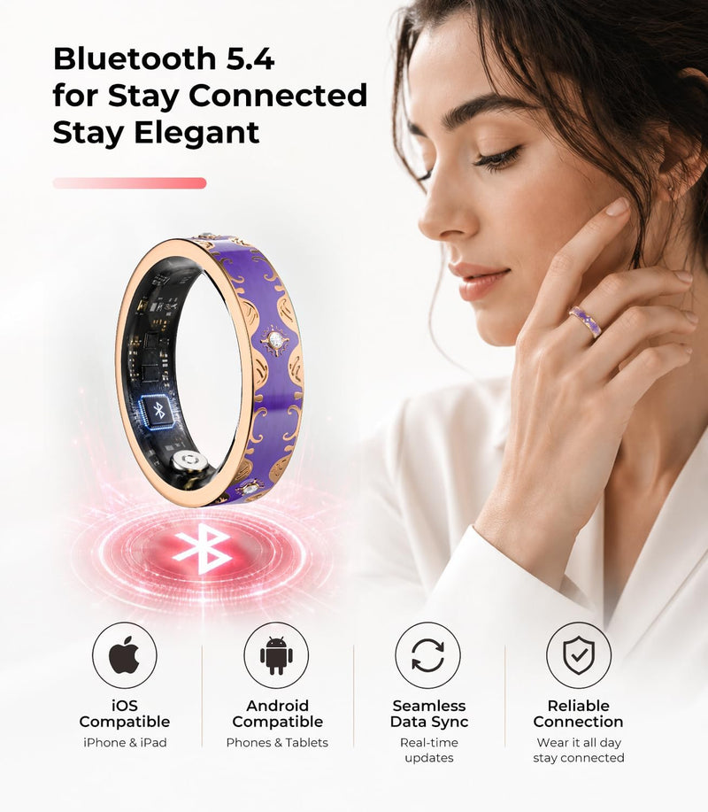 6 Gen Diamond Smart Ring and Wireless Charging Case 【Industry Rank 1-0 Measurement Error】 2026 Smart Ring for Women - Advanced Health Tracker for Wellness and Activity Tracking, Purple 10#