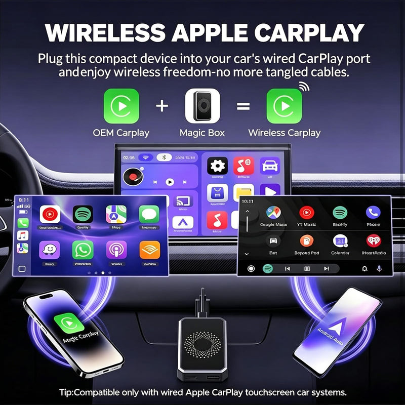 3-in-1 Wireless CarPlay & Android Auto Adapter Magic Video Box Stream for Netflix YouTube TikTok with USB Drive Plug Play for Wired CarPlay Android Auto Cars