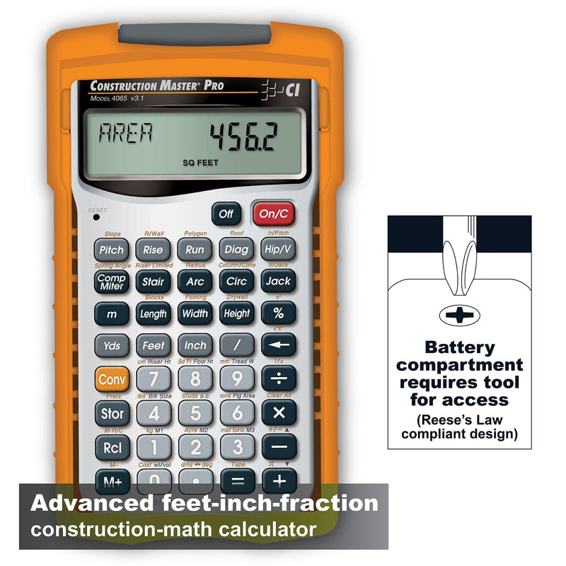 Calculated Industries 4065 Construction Master Pro Advanced Construction Math Feet-inch-Fraction Calculator for Contractors, Estimators, Builders, Framers, Remodelers, Renovators and Carpenters | Advanced Construction Math, Feet-Inch-Fractions, For Con...