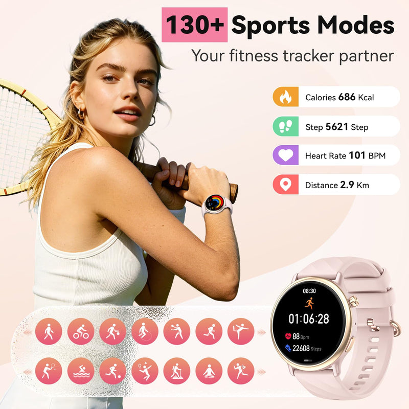 Smart Watch for Women Fitness Tracker: Waterproof Digital Womens Watches Make Answer Call Smartwatch for Android Phone iPhone Samsung Compatible Sleep SpO2 Heart Rate Monitor Running Step Pedometer Pink