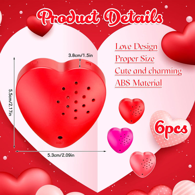 Copkim 6 Pcs 20 Seconds Valentine's Voice Recorder for Stuffed Animal Heart Shape Sound Recorder Push Button Recordable Device Sound Module for Gift Recording Voice Message(Red, Rose Red, Pink) Red, Rose Red, Pink
